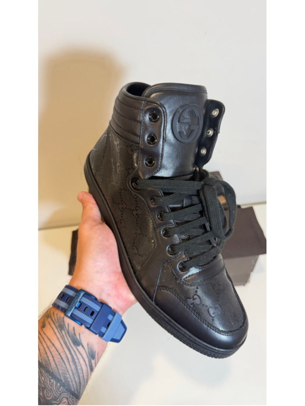 Gucci 224778 Imprime High Tops Black Monogram Sneaker Size 8.5 G (US 9.5) w/ Box